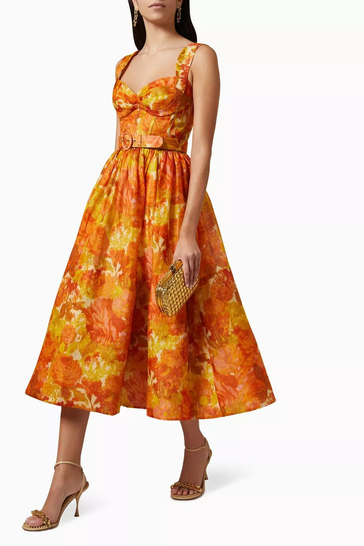 Esta Sweetheart Midi Piknik Askılı Keten Elbise