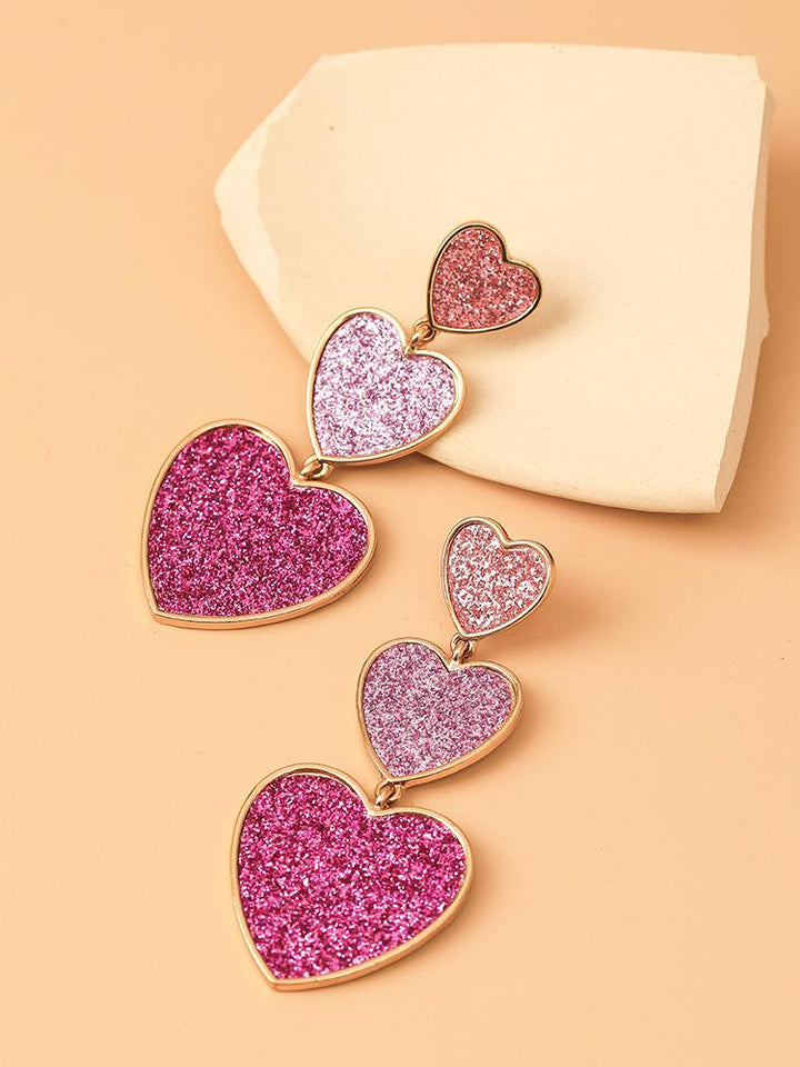 Nydia Degrade Işıltılı Kalp Küpe