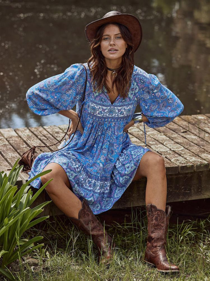 Arabela Ek Desenli Mini Köylü Elbise