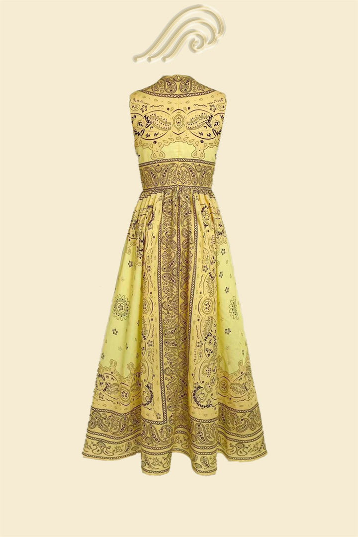 Simona Baskılı V Yaka Flare Maxi Elbise