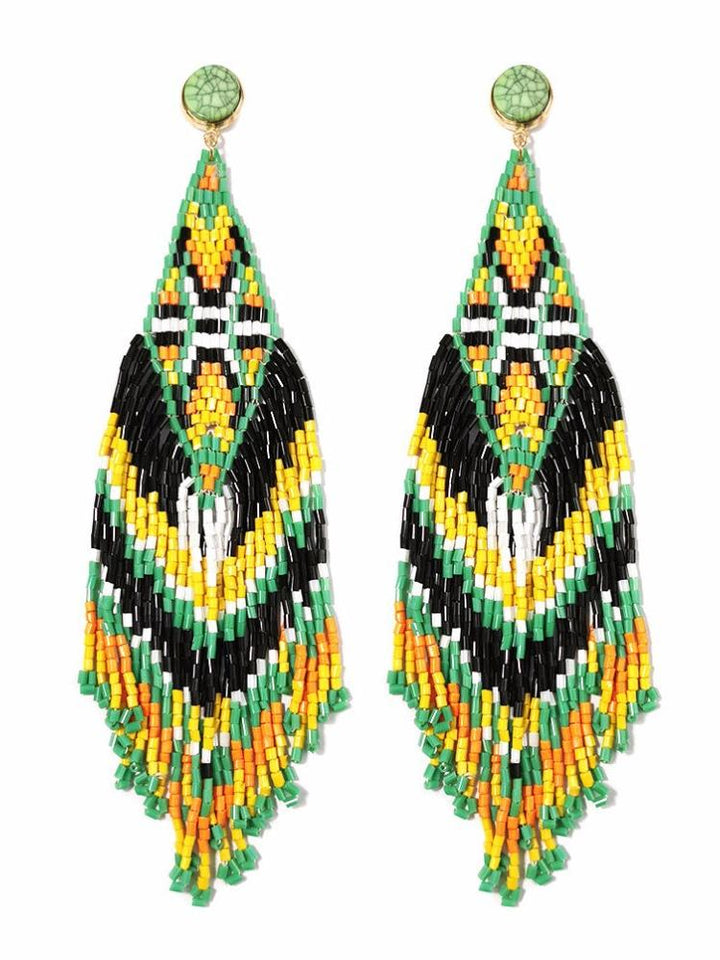 Queena Rhomb Boncuklu Püskül Küpe