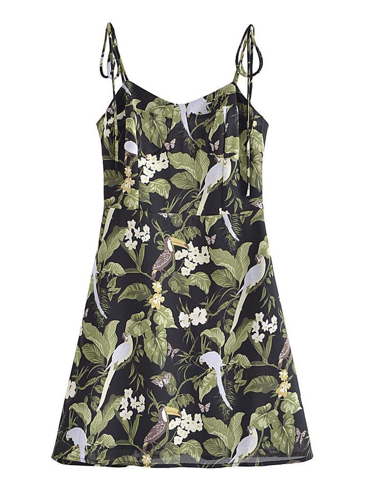Zoe Tropikal Baskılı Mini Şifon Slip Elbise