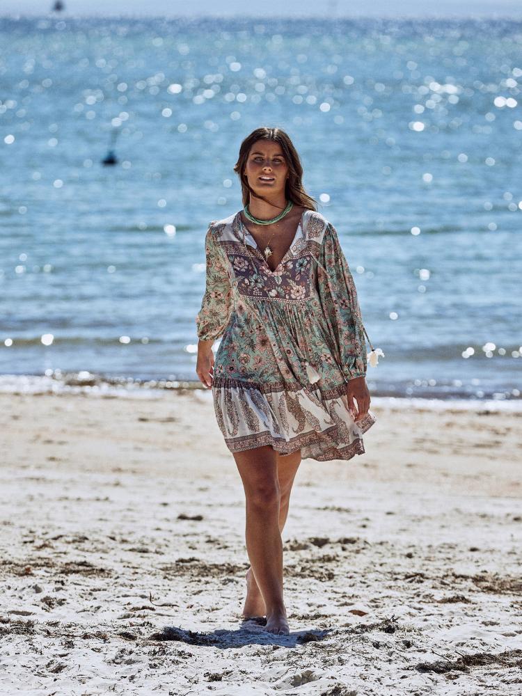 Arabela Ek Desenli Mini Köylü Elbise