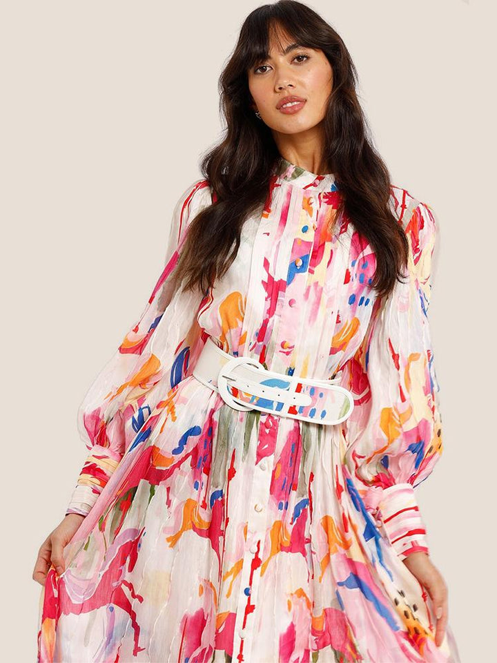 Rhoda Baskılı Kuşaklı Katlı Maxi Elbise