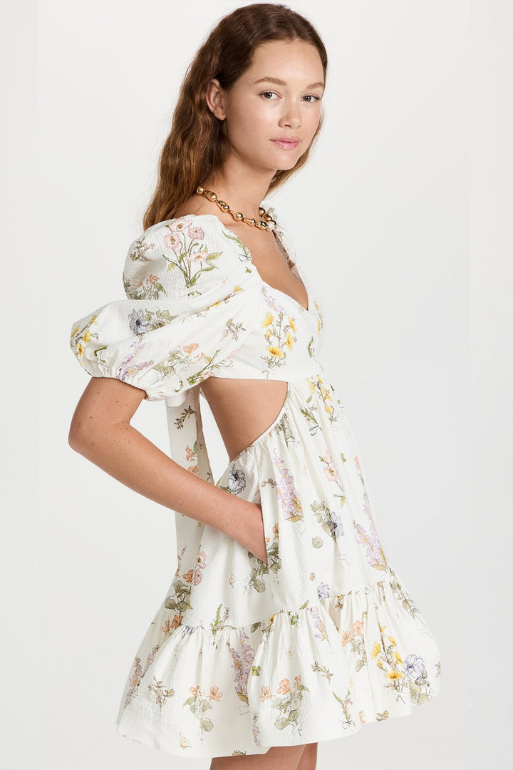 Luna Baskılı Kolları Fiyonklu Mini Elbise