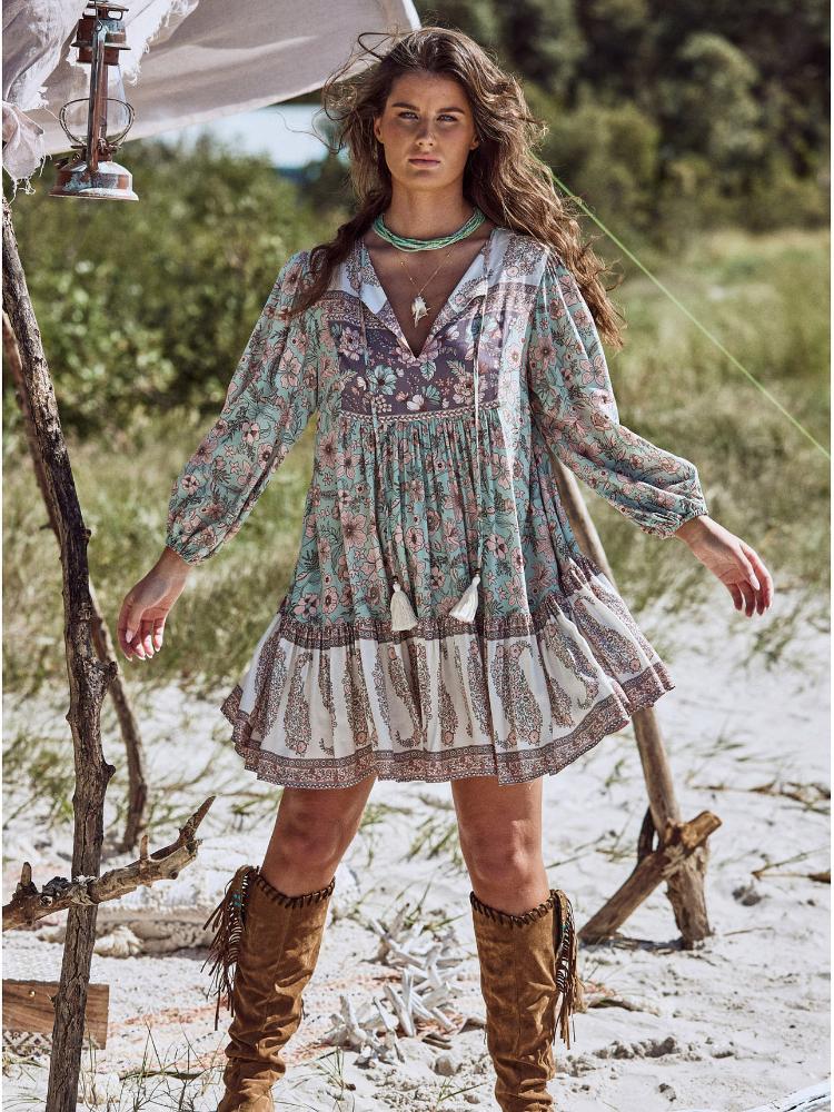 Arabela Ek Desenli Mini Köylü Elbise