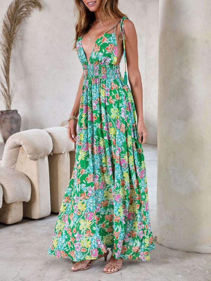 Grace Baskılı Püsküllü Sırtı Açık Maxi Sundress