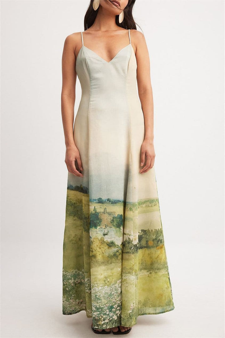 Edith Baskılı V Yaka Maxi Slip Elbise