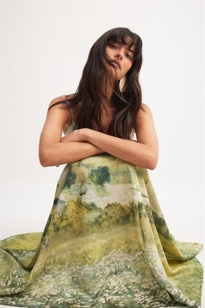 Edith Baskılı V Yaka Maxi Slip Elbise