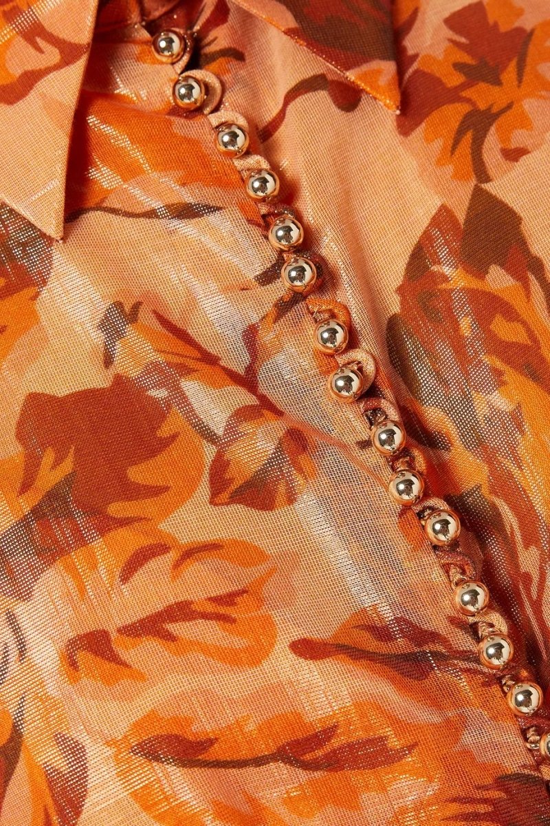 Queena Baskılı Balon Kol Maxi Elbise