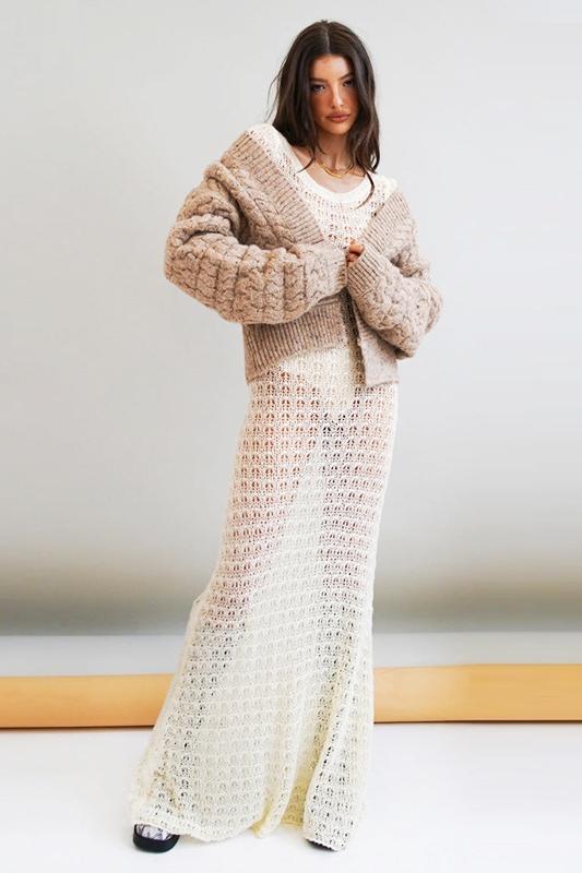 Regina Sırtı Açık Tığ İşi Maxi Elbise