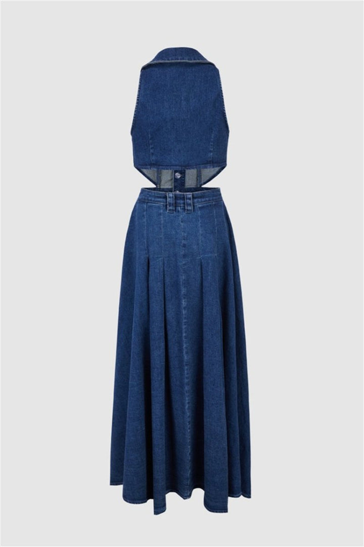 Regina Yaka Yaka Cut-Out Denim Maxi Elbise