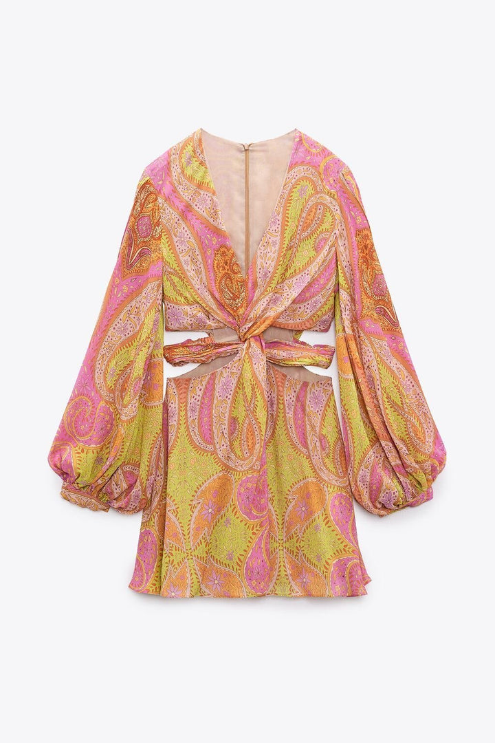 Renata Dekolteli Düğümlü Mini Elbise