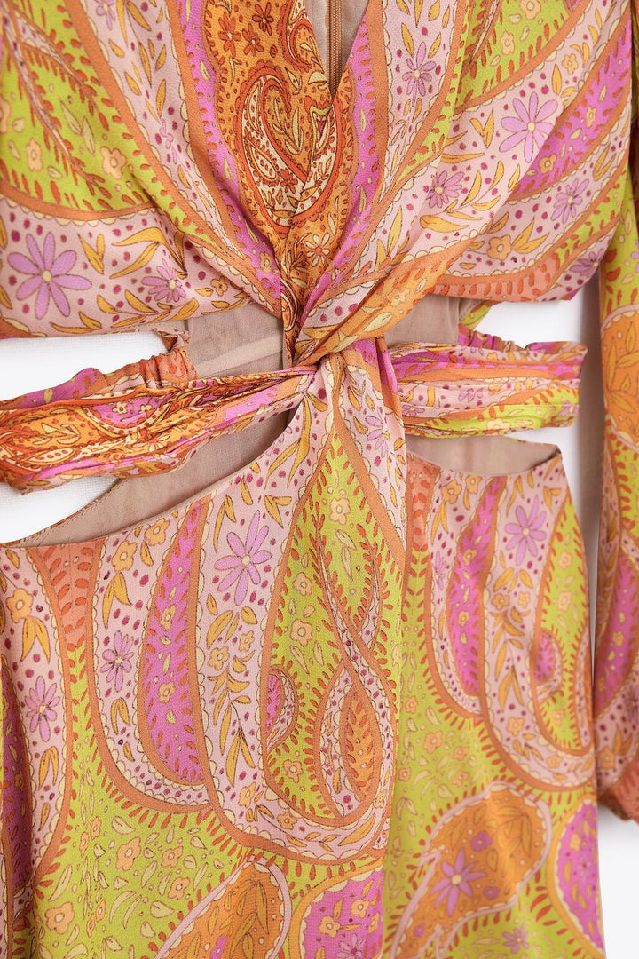 Renata Dekolteli Düğümlü Mini Elbise