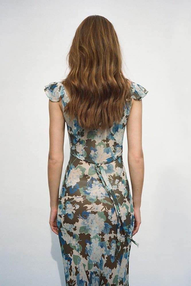 Renata Çiçekli Fırfırlı Maxi Elbise