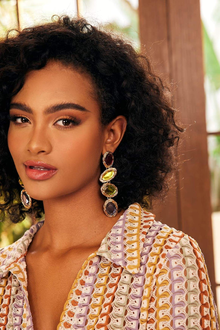 Retro Çerçeve Taşlı Kolye Küpe