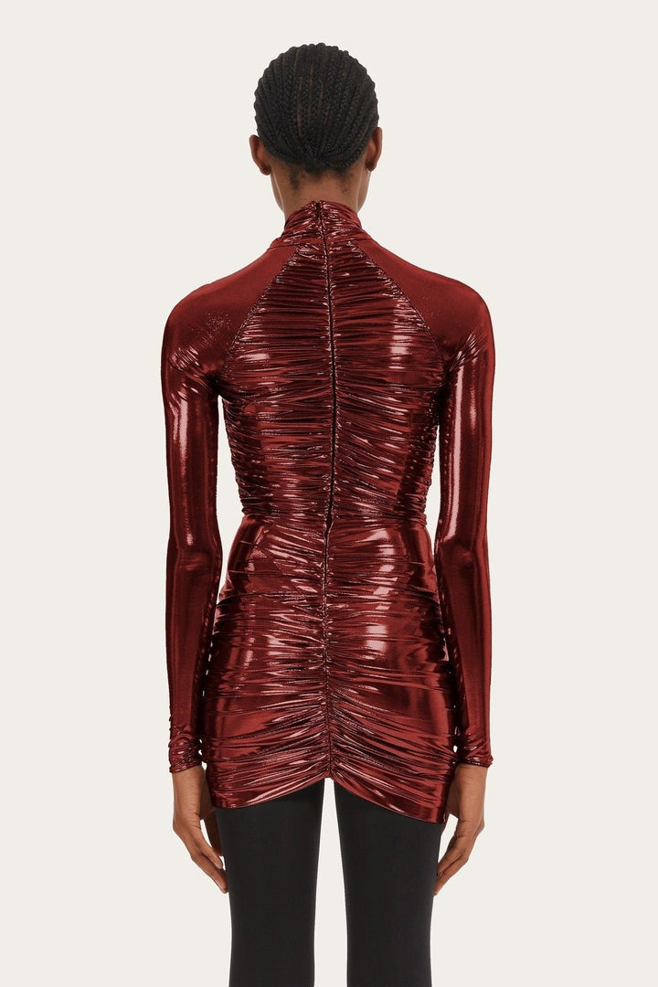 Riva Metalik Büzgülü Çözgülü Mini Elbise