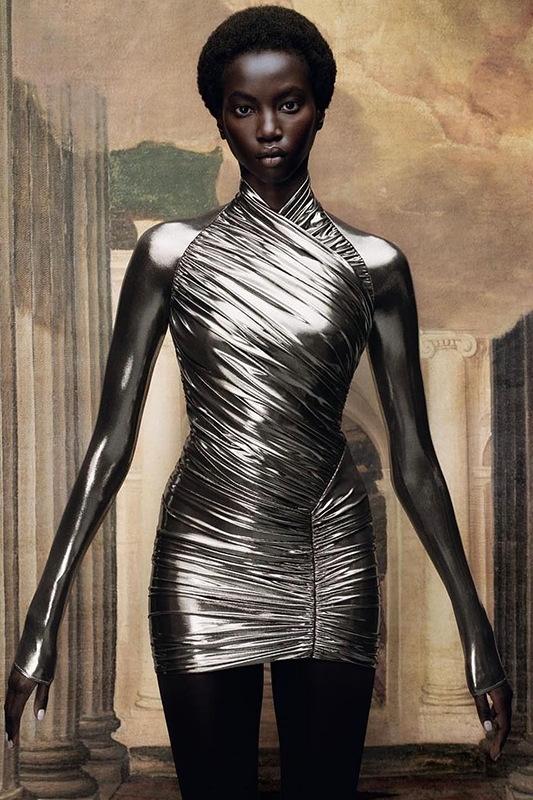 Riva Metalik Büzgülü Çözgülü Mini Elbise