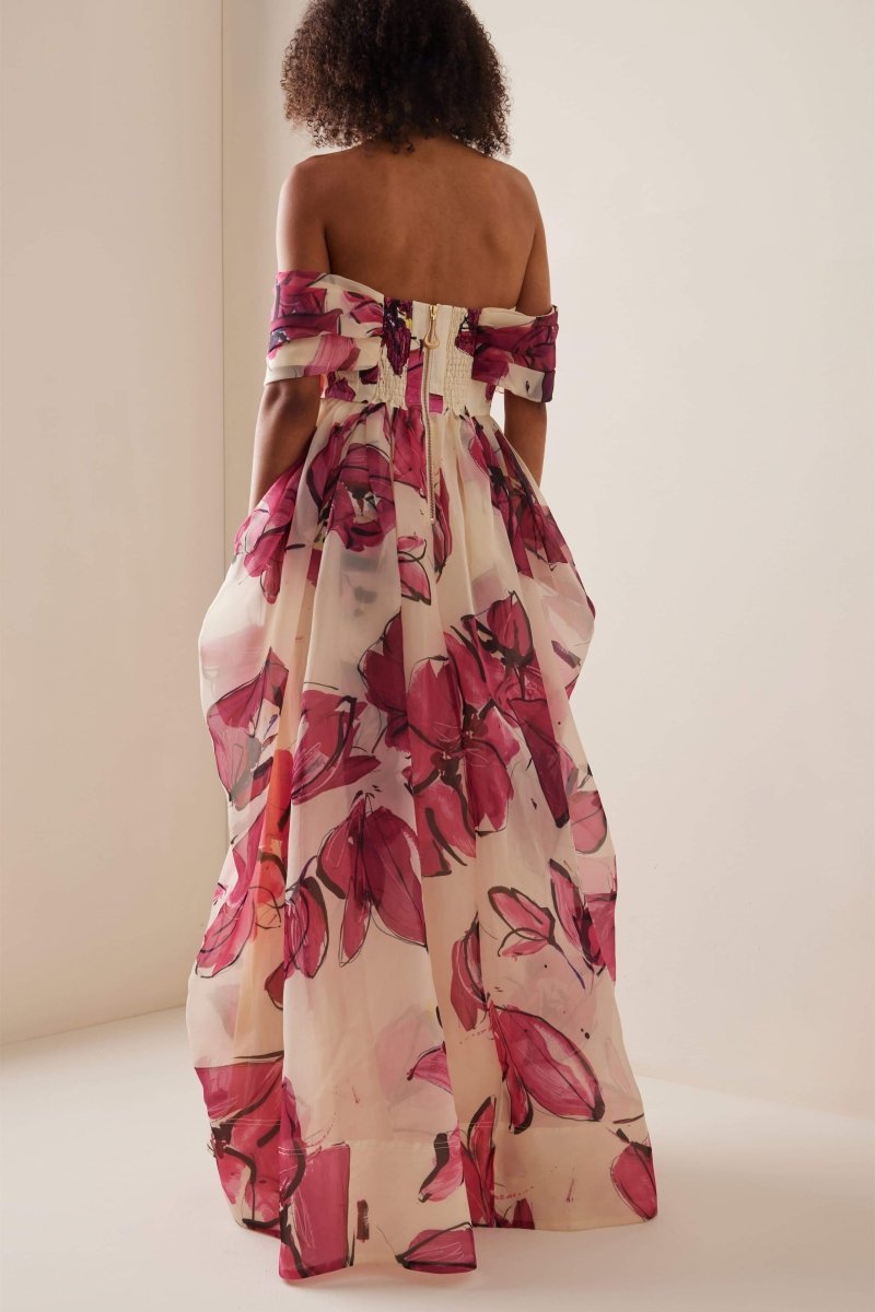 Riva Düşük Omuz Korse Uzun Elbise