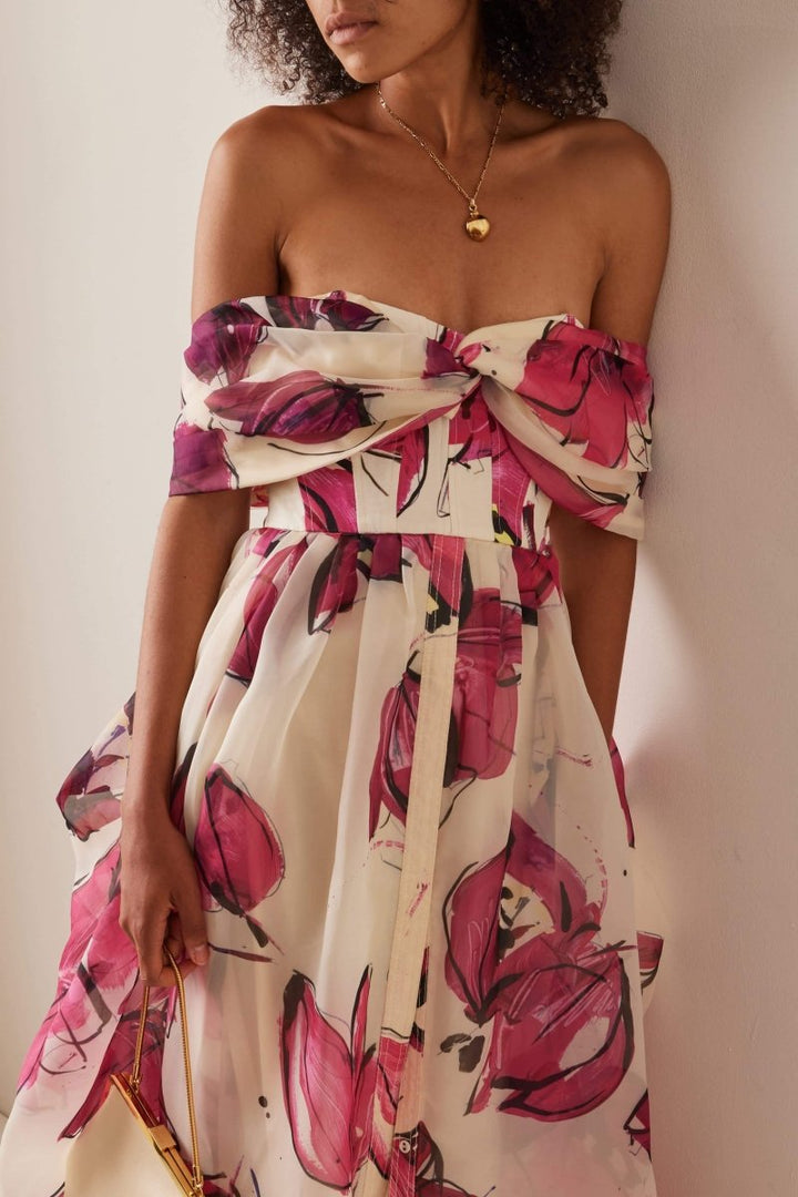 Riva Düşük Omuz Korse Uzun Elbise