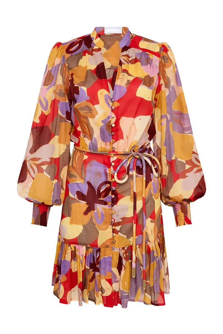 Riva Baskılı Uzun Kollu Mini Elbise