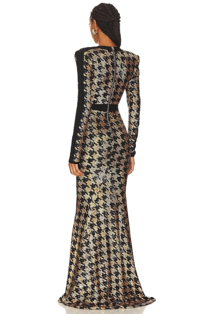 Rosalie Payetler Kazayağı Desenli Maxi Elbise