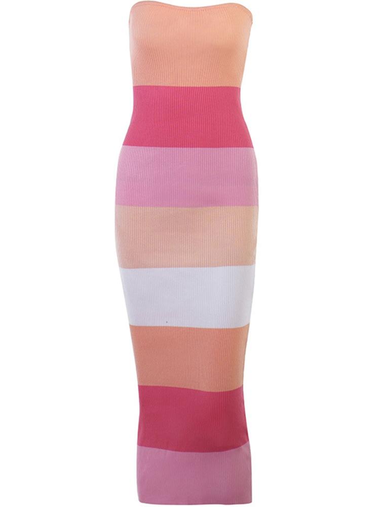Ruth Örgü Çizgili Uzun Tüp Elbise