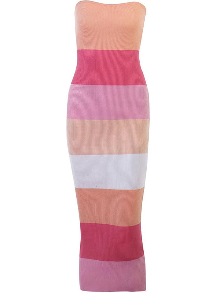 Ruth Örgü Çizgili Uzun Tüp Elbise