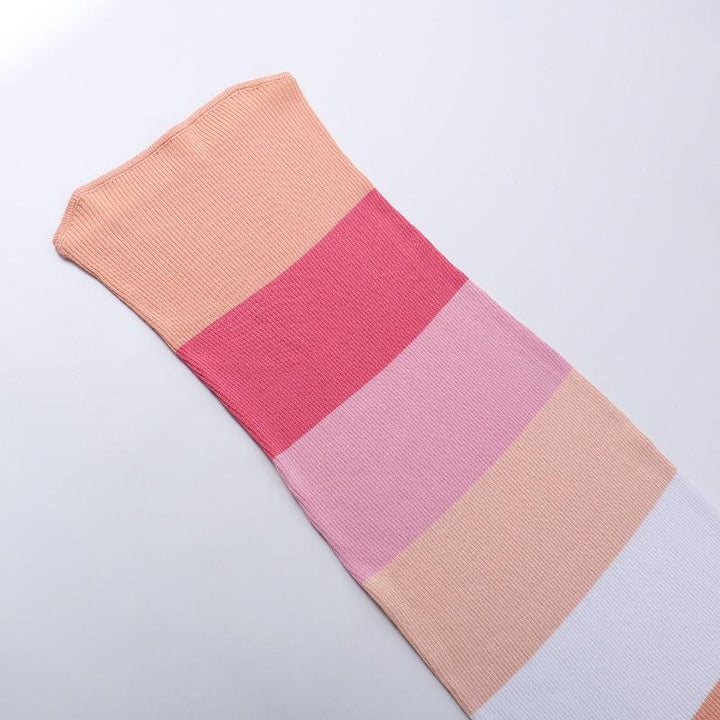 Ruth Örgü Çizgili Uzun Tüp Elbise