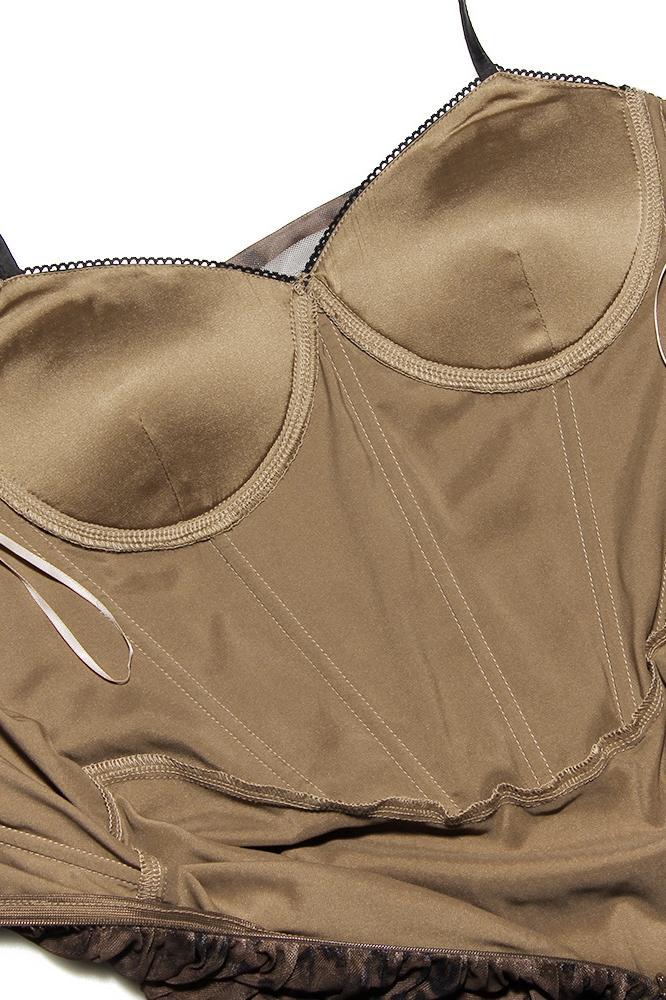 Ruth Baskılı Korse Büzgülü File Midi Elbise