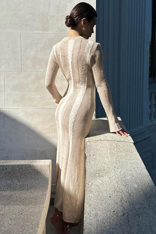 Ruth Splicing Dokulu Örgü Maxi Elbise