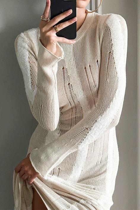 Ruth Splicing Dokulu Örgü Maxi Elbise