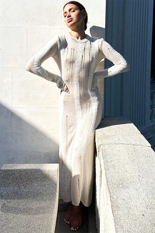 Ruth Splicing Dokulu Örgü Maxi Elbise