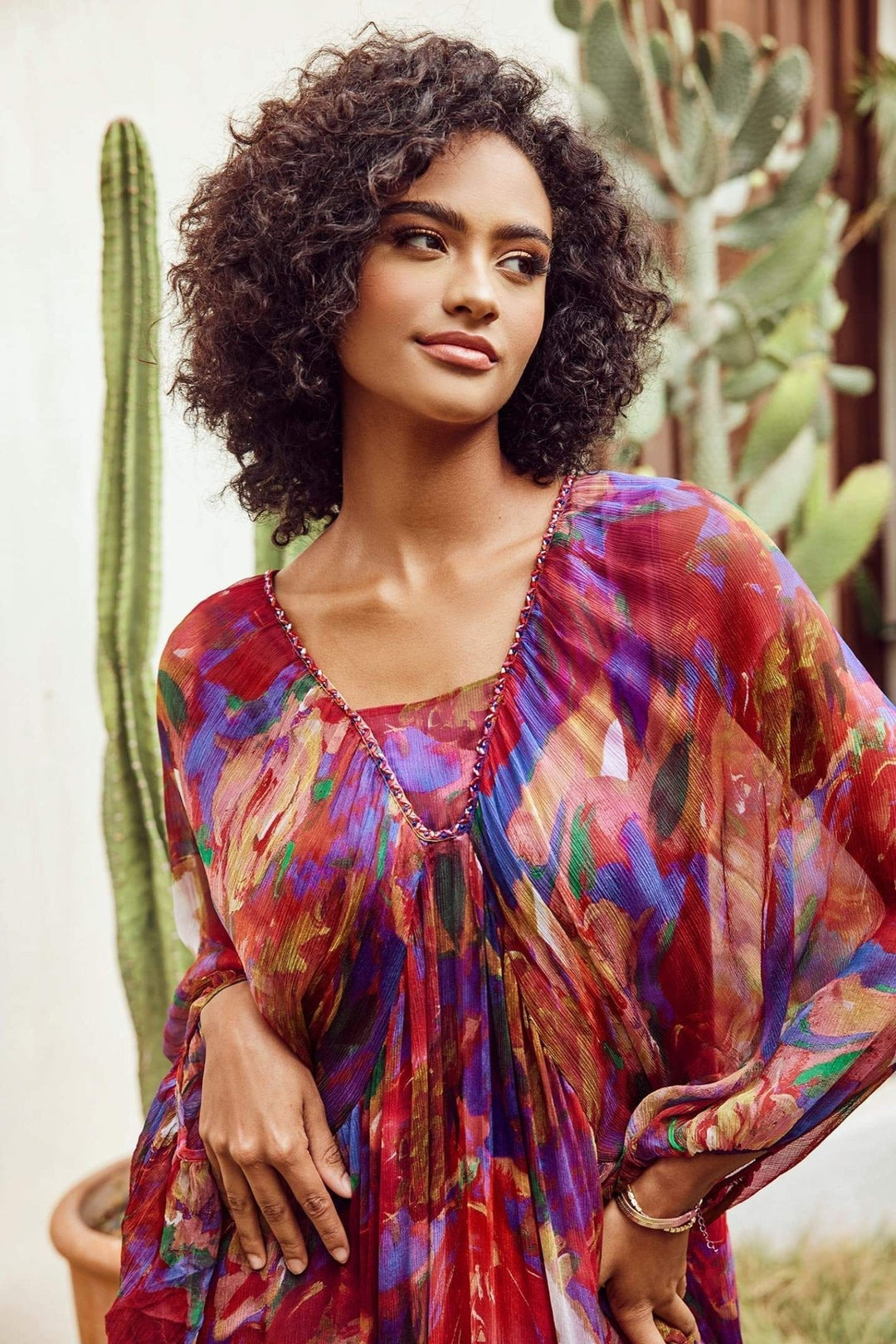 Sabrina Soyut Batwing Kol Midi Elbise