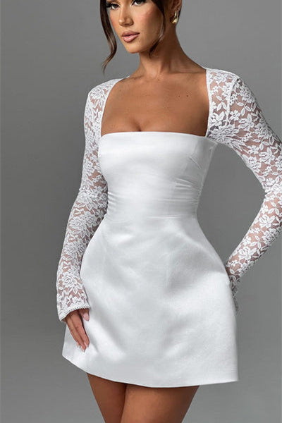 Kristin Kare Yaka Saten Mini Elbise