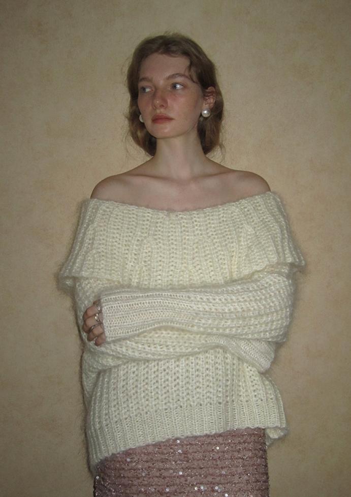 Sally Düşük Omuz Tiftik Kazak Üst