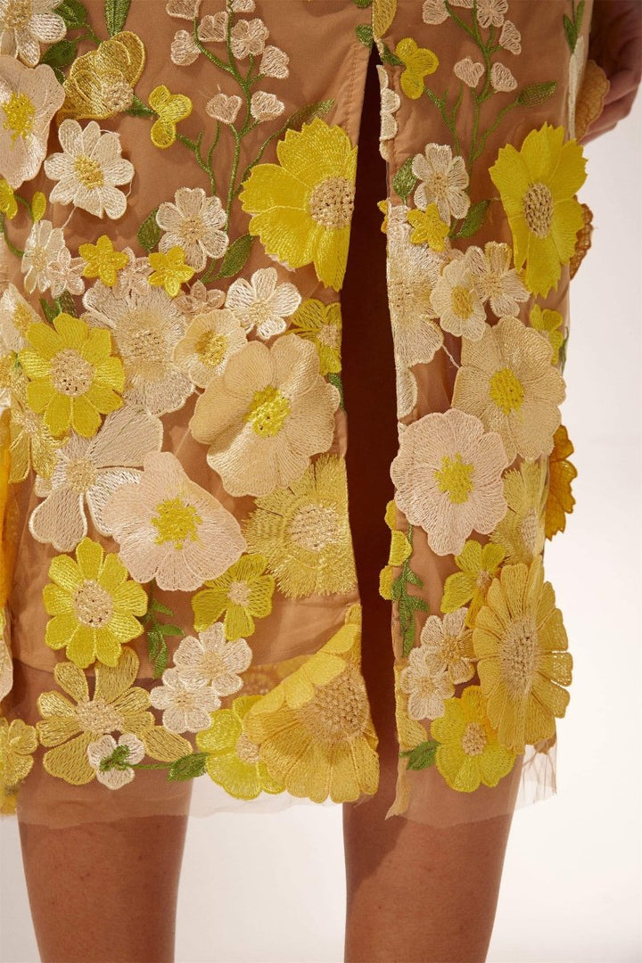 Sally V Yaka Çiçekli Midi Elbise