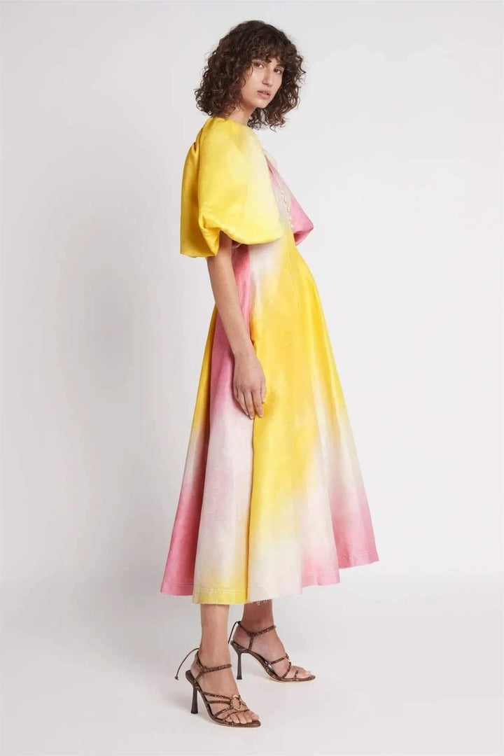 Salome Puf Kol V Yaka Midi Elbise