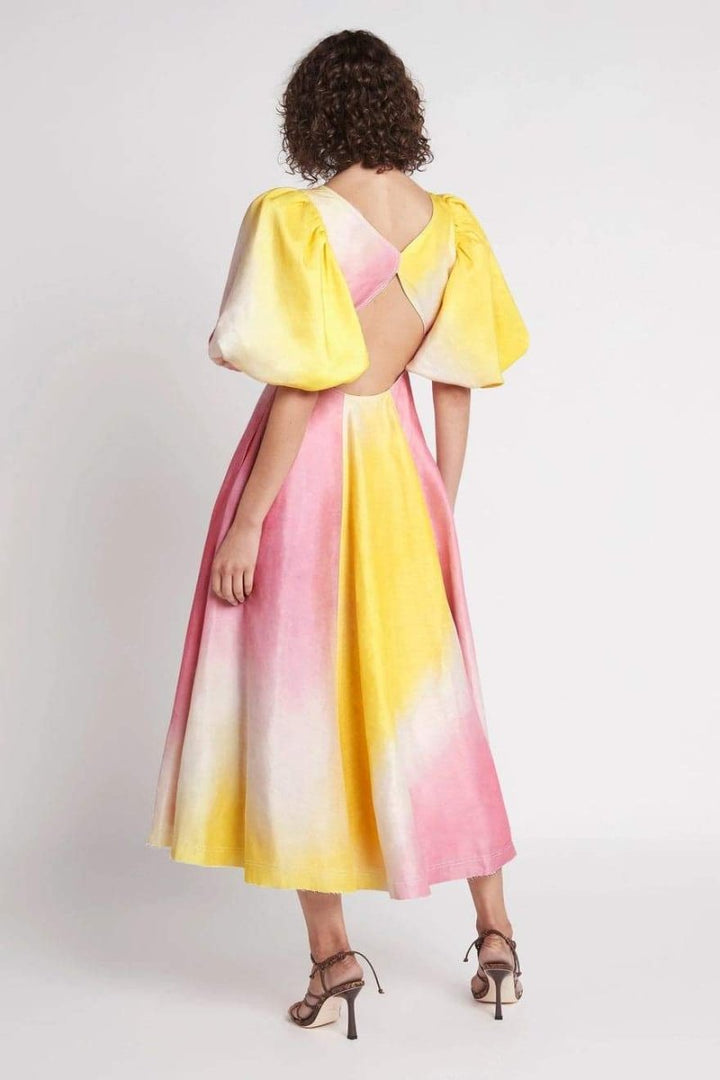 Salome Puf Kol V Yaka Midi Elbise