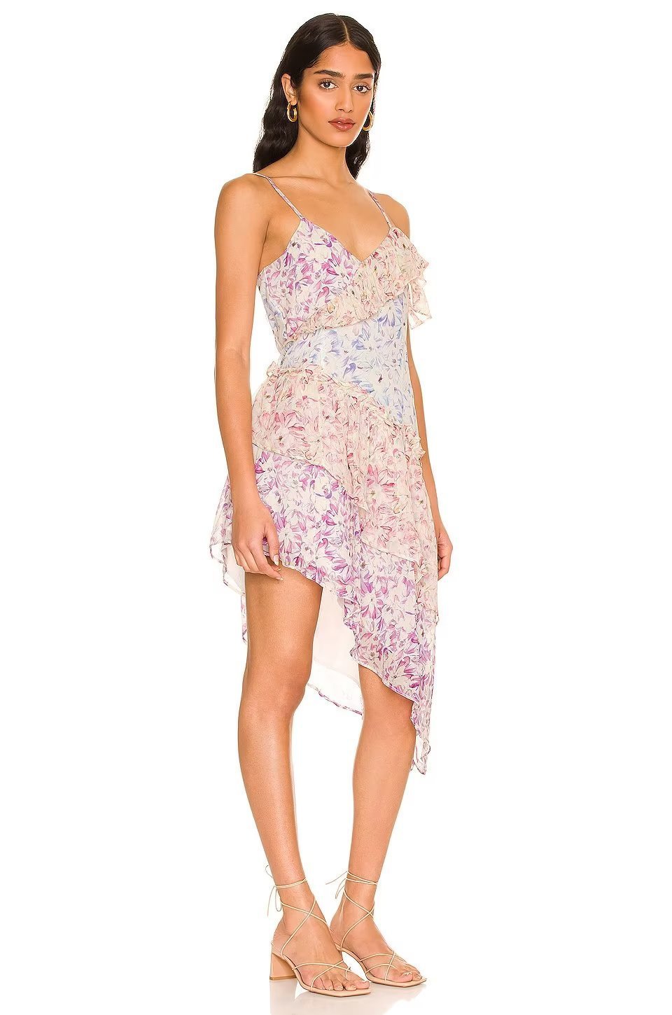 Samatha Baskılı Patchwork Fırfırlı Mini Slip Elbise