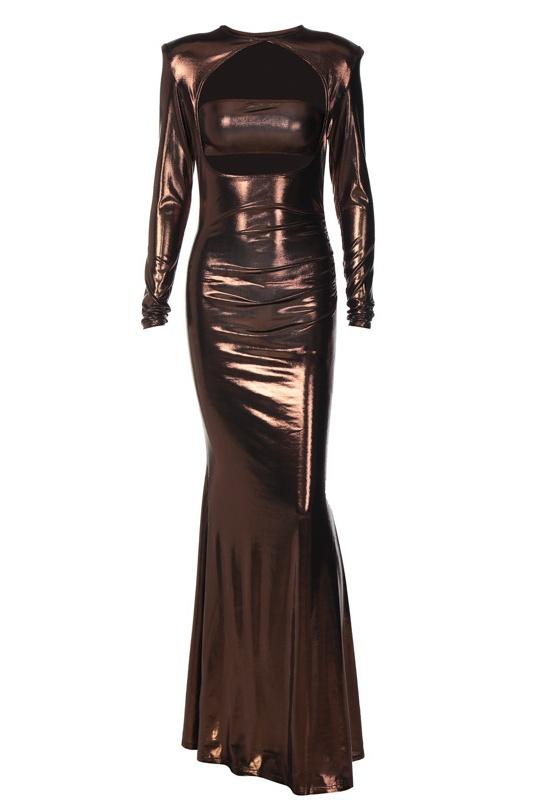 Sharon Cut-Out Metalik Maxi Elbise