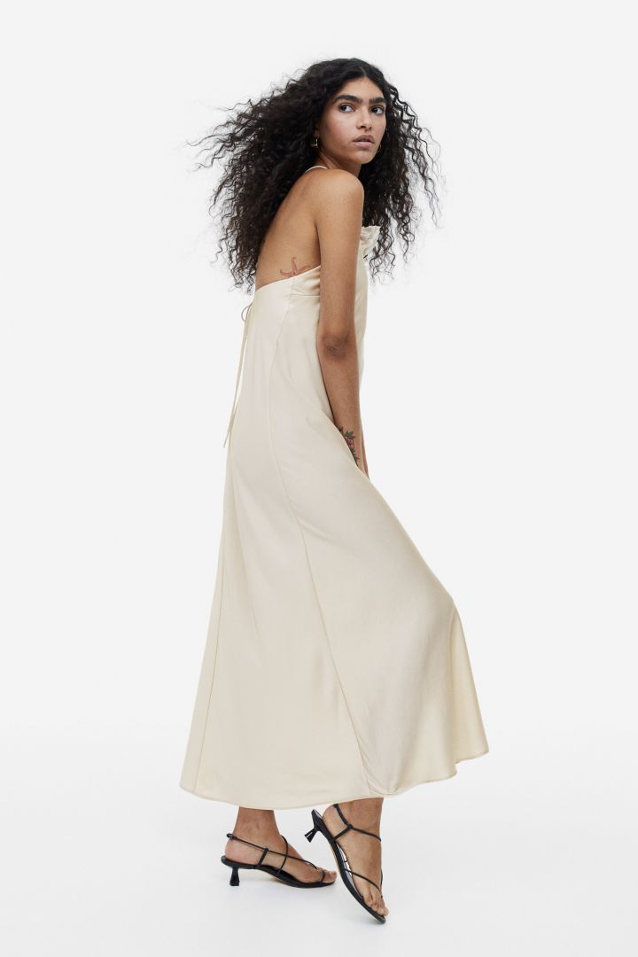 Sia Çıkarılabilir Gül Boyundan Bağlamalı Midi Elbise