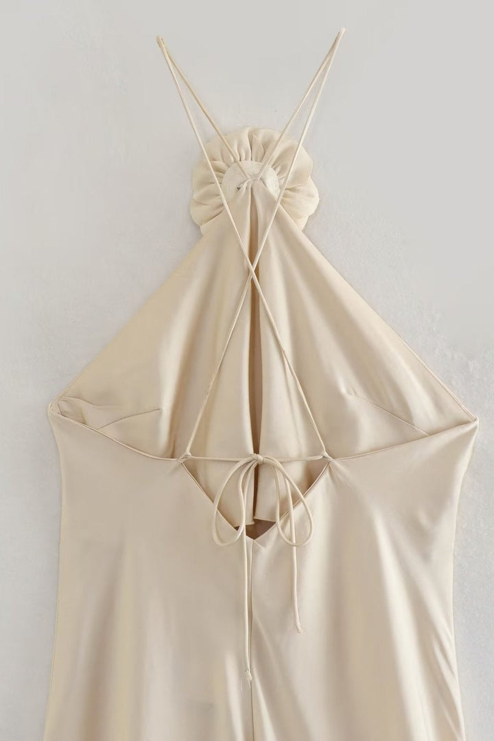 Sia Çıkarılabilir Gül Boyundan Bağlamalı Midi Elbise