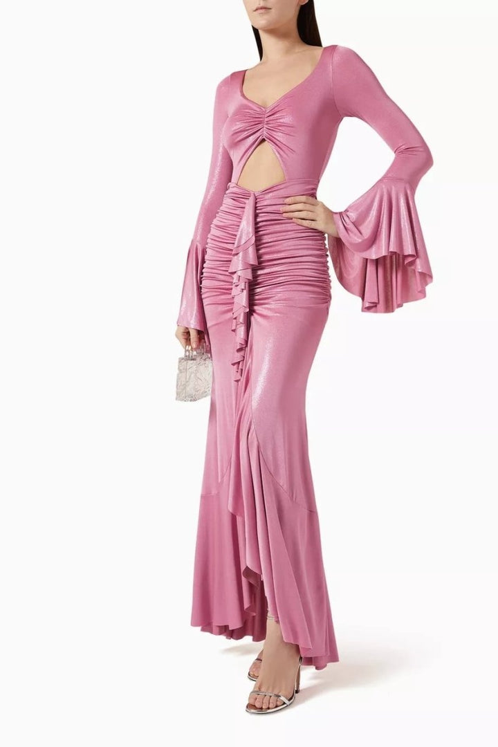 Sibyl Metalik Dekolteli Uzun Elbise