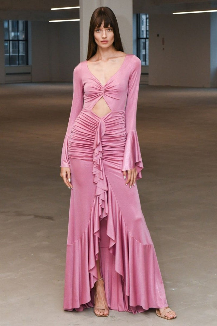 Sibyl Metalik Dekolteli Uzun Elbise