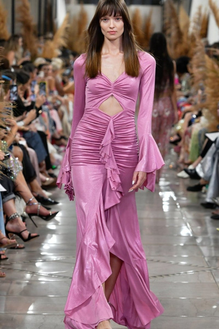 Sibyl Metalik Dekolteli Uzun Elbise