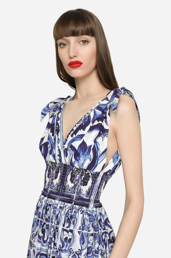 Sibyl Baskılı Düğümlü Askılı Uzun Elbise