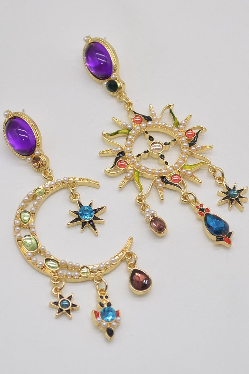 Güneş Ve Ay Asimetrik Uzun Sallantılı Küpe