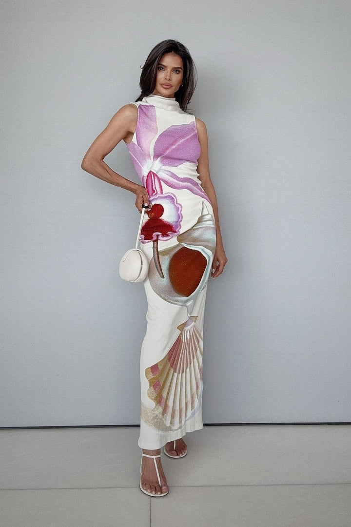 Tara Baskılı Balıkçı Yaka Uzun Tank Elbise