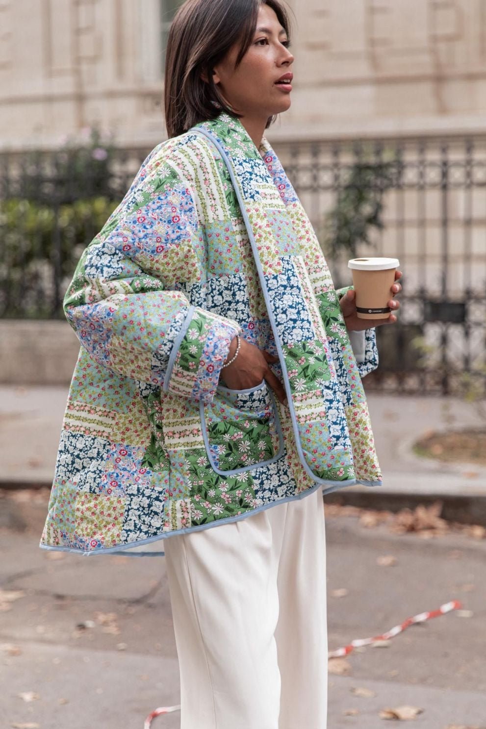 Teagan Patchwork Çiçek Desenli Kapitone Şişme Ceket